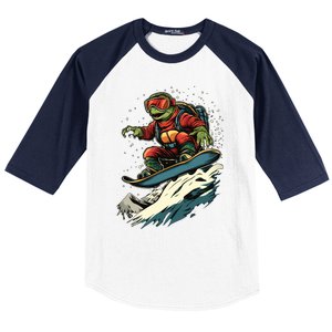 Snowboarding Animals Turtle On A Snowboard Snowboarding Gift Baseball Sleeve Shirt