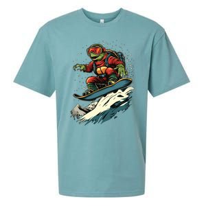 Snowboarding Animals Turtle On A Snowboard Snowboarding Gift Sueded Cloud Jersey T-Shirt