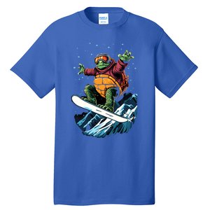 Snowboarding Animals Turtle On A Snowboard Snowboarding Gift Tall T-Shirt