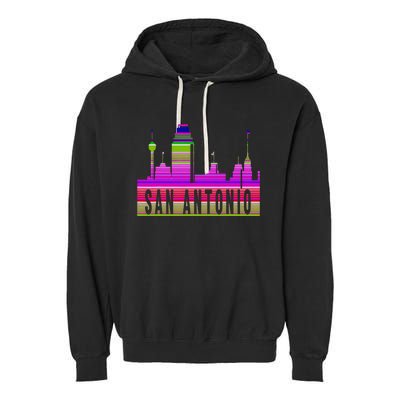 San Antonio Texas Skyline Serape Blanket Art Souvenir Garment-Dyed Fleece Hoodie