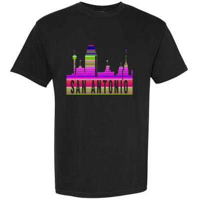 San Antonio Texas Skyline Serape Blanket Art Souvenir Garment-Dyed Heavyweight T-Shirt