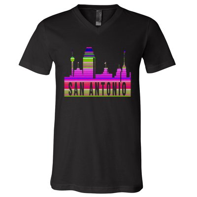 San Antonio Texas Skyline Serape Blanket Art Souvenir V-Neck T-Shirt