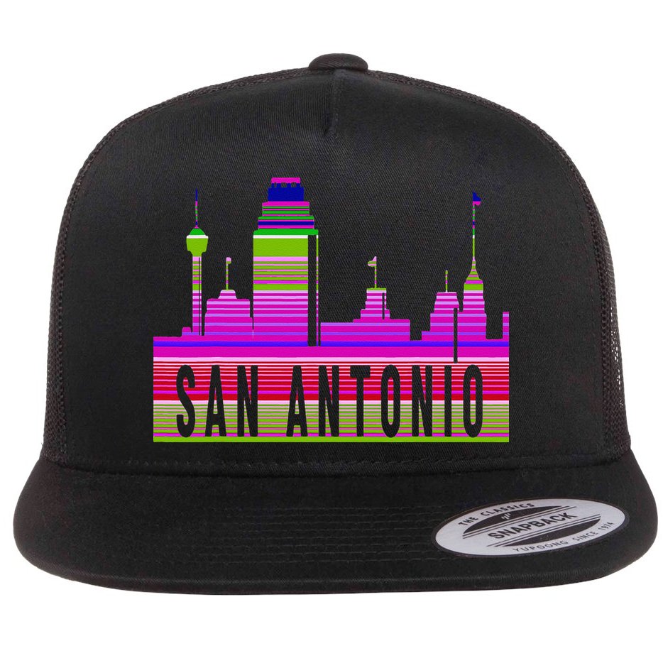 San Antonio Texas Skyline Serape Blanket Art Souvenir Flat Bill Trucker Hat