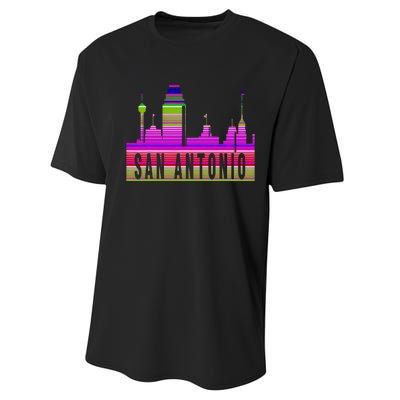 San Antonio Texas Skyline Serape Blanket Art Souvenir Performance Sprint T-Shirt