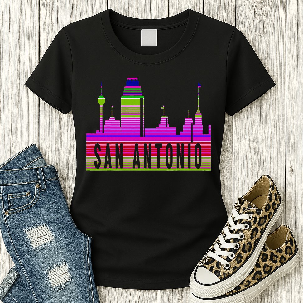 San Antonio Texas Skyline Serape Blanket Art Souvenir Womens T-Shirt