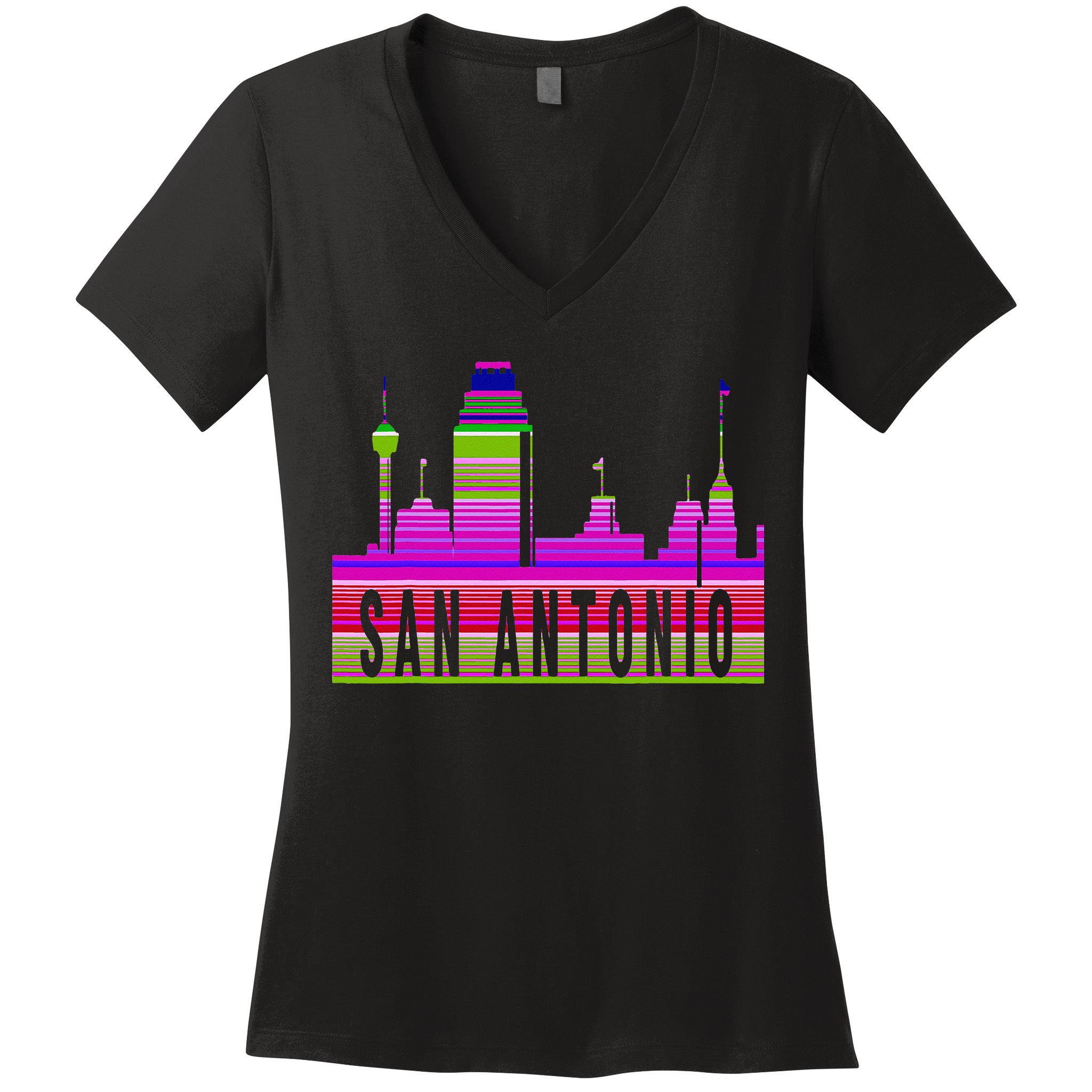 San Antonio Texas Skyline Serape Blanket Art Souvenir Women's V-Neck T-Shirt