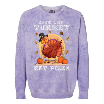 Save A Turkey Eat Pizza Shirt Thanksgiving Adult Vegan Colorblast Crewneck Sweatshirt