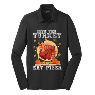 Save A Turkey Eat Pizza Shirt Thanksgiving Adult Vegan Silk Touch Performance Long Sleeve Polo