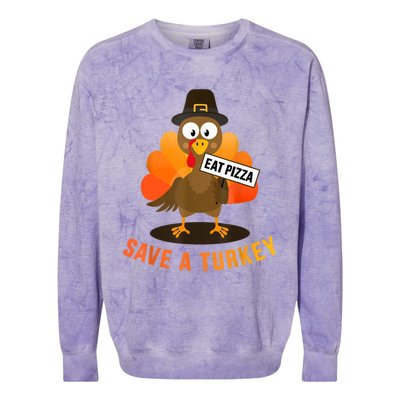 Save A Turkey Eat A Pizza For Vegetarian Vegan Thanksgiving Colorblast Crewneck Sweatshirt