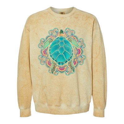 Sea Animal Turtle Lover Polynesian Tattoo Tribal Turtle Colorblast Crewneck Sweatshirt