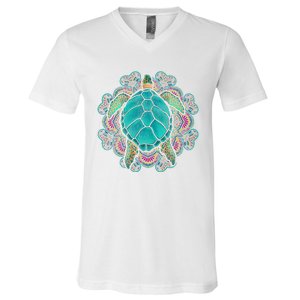 Sea Animal Turtle Lover Polynesian Tattoo Tribal Turtle V-Neck T-Shirt