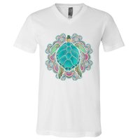 Sea Animal Turtle Lover Polynesian Tattoo Tribal Turtle V-Neck T-Shirt