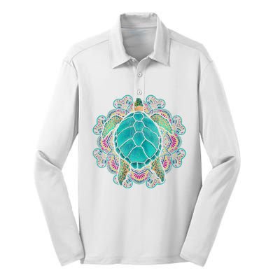 Sea Animal Turtle Lover Polynesian Tattoo Tribal Turtle Silk Touch Performance Long Sleeve Polo