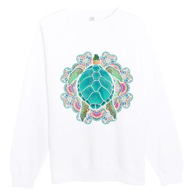 Sea Animal Turtle Lover Polynesian Tattoo Tribal Turtle Premium Crewneck Sweatshirt