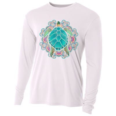 Sea Animal Turtle Lover Polynesian Tattoo Tribal Turtle Cooling Performance Long Sleeve Crew