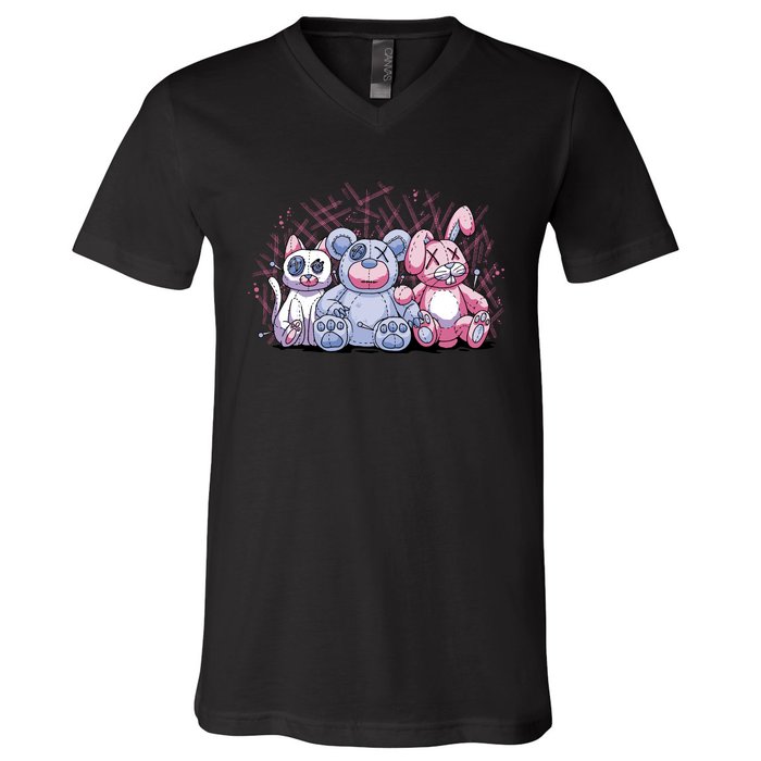 Stuffed Animals Trio V-Neck T-Shirt