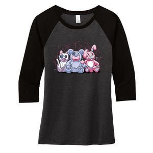 Stuffed Animals Trio Women's Tri-Blend 3/4-Sleeve Raglan Shirt