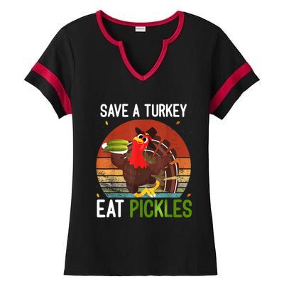 Save A Turkey Eat A Pickles Funny Thanksgiving Costume Ladies Halftime Notch Neck Tee