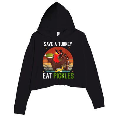 Save A Turkey Eat A Pickles Funny Thanksgiving Costume Crop Fleece Hoodie