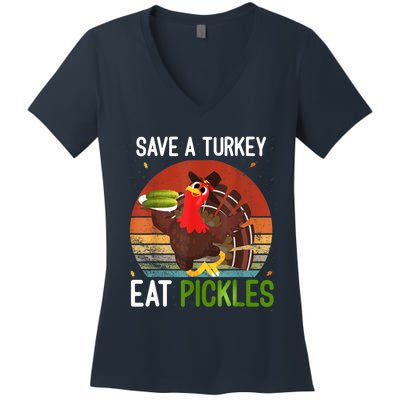 Save A Turkey Eat A Pickles Funny Thanksgiving Costume Women's V-Neck T-Shirt