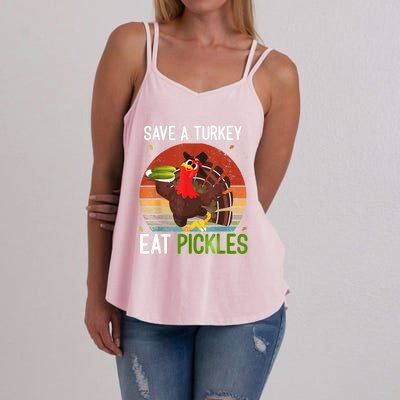 Save A Turkey Eat A Pickles Funny Thanksgiving Costume Women's Strappy Tank