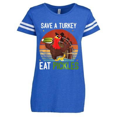 Save A Turkey Eat A Pickles Funny Thanksgiving Costume Enza Ladies Jersey Football T-Shirt