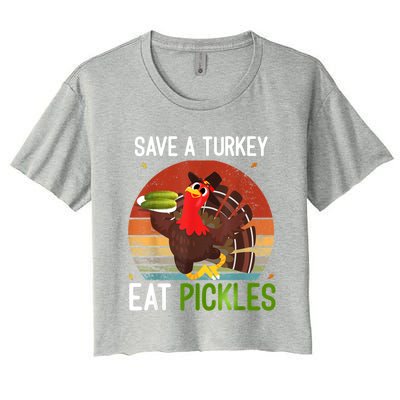 Save A Turkey Eat A Pickles Funny Thanksgiving Costume Women's Crop Top Tee