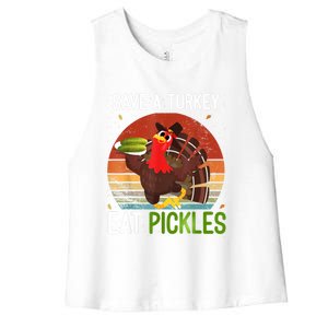 Save A Turkey Eat A Pickles Funny Thanksgiving Costume Women's Racerback Cropped Tank