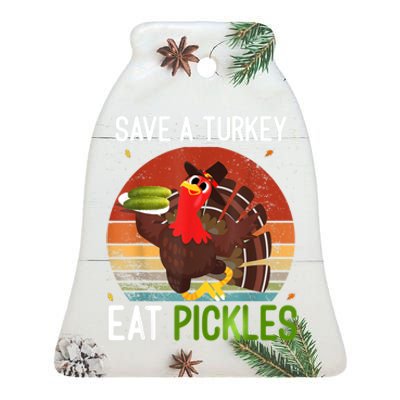 Save A Turkey Eat A Pickles Funny Thanksgiving Costume Ceramic Bell Ornament