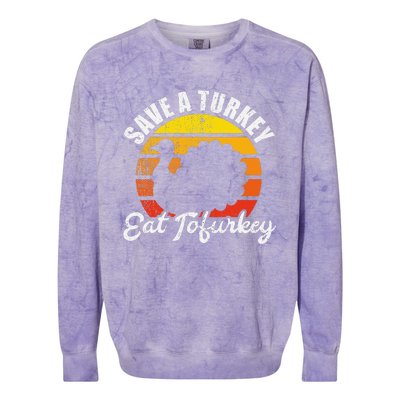 Save A Turkey Eat Tofurkey Vegan Thanksgiving Colorblast Crewneck Sweatshirt