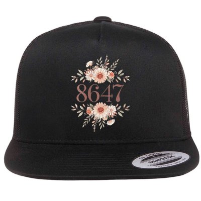 Subtle Anti Trump 8647 Flower Floral Boho President Liberal Flat Bill Trucker Hat