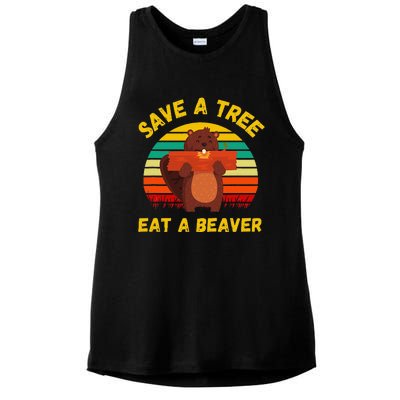 Save A Tree Eat A Beaver Funny Beaver Pun Ladies PosiCharge Tri-Blend Wicking Tank