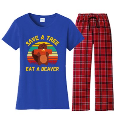 Save A Tree Eat A Beaver Funny Beaver Pun Women's Flannel Pajama Set