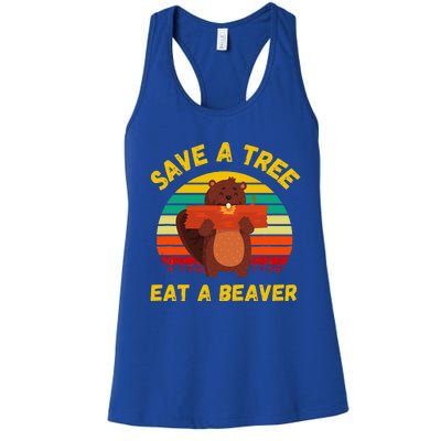 Save A Tree Eat A Beaver Funny Beaver Pun Women's Racerback Tank