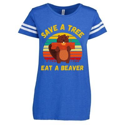 Save A Tree Eat A Beaver Funny Beaver Pun Enza Ladies Jersey Football T-Shirt