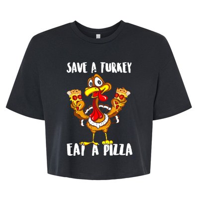 Save A Turkey Eat Pizza Thanksgiving Shirt Adult Vegan Bella+Canvas Jersey Crop Tee