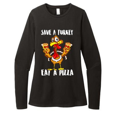 Save A Turkey Eat Pizza Thanksgiving Shirt Adult Vegan Womens CVC Long Sleeve Shirt