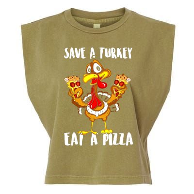 Save A Turkey Eat Pizza Thanksgiving Shirt Adult Vegan Garment-Dyed Women's Muscle Tee