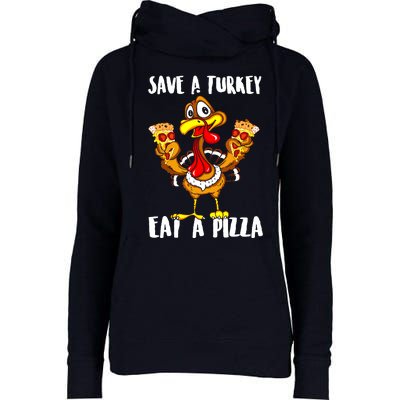 Save A Turkey Eat Pizza Thanksgiving Shirt Adult Vegan Womens Funnel Neck Pullover Hood