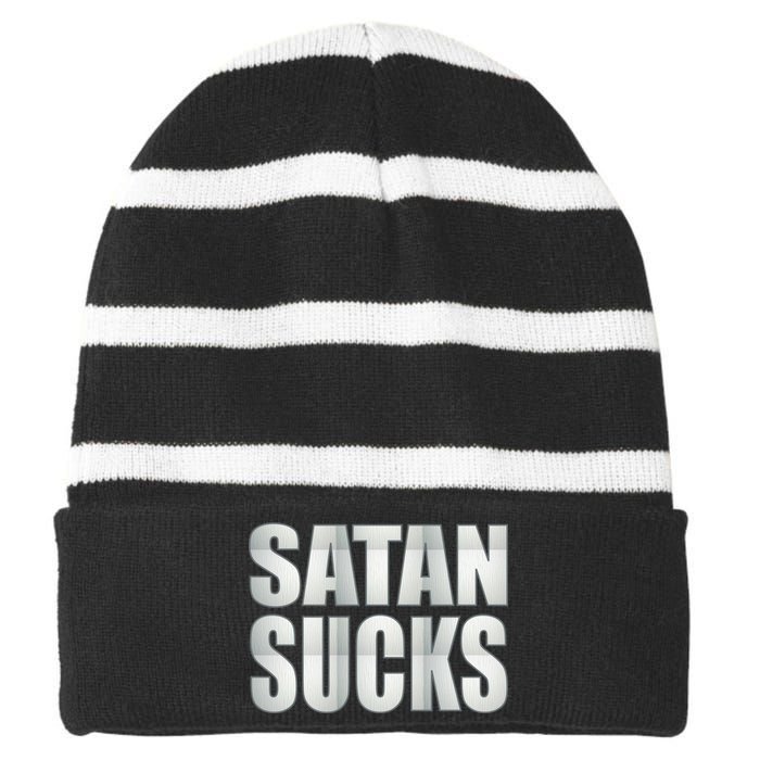 Satan Sucks Striped Beanie with Solid Band