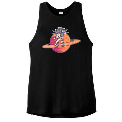 Saturn Astronaut Music Ladies PosiCharge Tri-Blend Wicking Tank