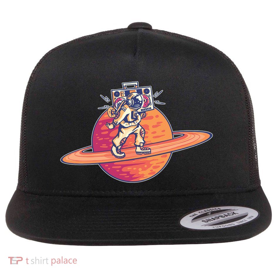 Saturn Astronaut Music Flat Bill Trucker Hat