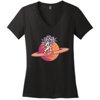 Saturn Astronaut Music Women's V-Neck T-Shirt