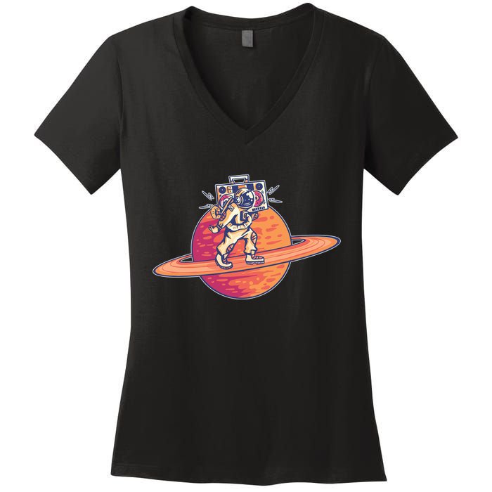 Saturn Astronaut Music Women's V-Neck T-Shirt