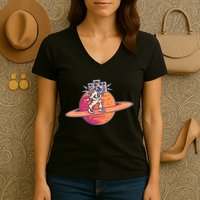 Saturn Astronaut Music Women's V-Neck T-Shirt