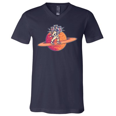 Saturn Astronaut Music V-Neck T-Shirt