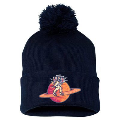 Saturn Astronaut Music Pom Pom 12in Knit Beanie