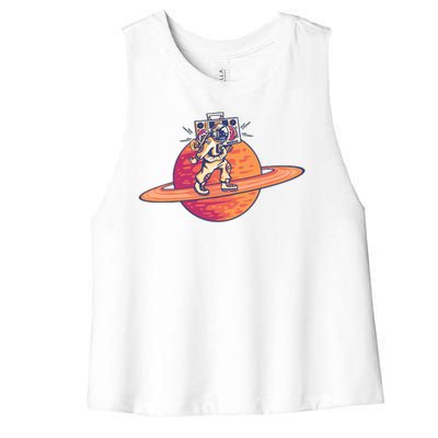 Saturn Astronaut Music Women's Racerback Cropped Tank