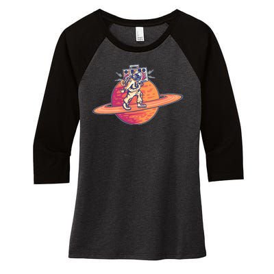 Saturn Astronaut Music Women's Tri-Blend 3/4-Sleeve Raglan Shirt