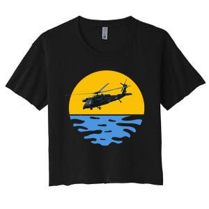 Sunset Army Uh 60 Sikorsky Blackhawk Helicopter Pilot Gift Women's Crop Top Tee